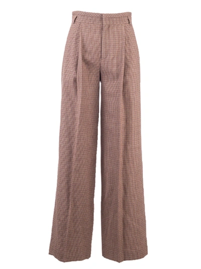 Shop Chloé Houndstooth Flare Pants In Beige And Brown