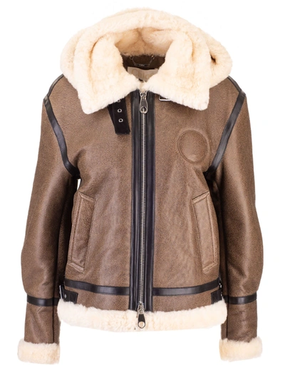 Shop Chloé Aviator Jacket In Leather And Shearling In Brown