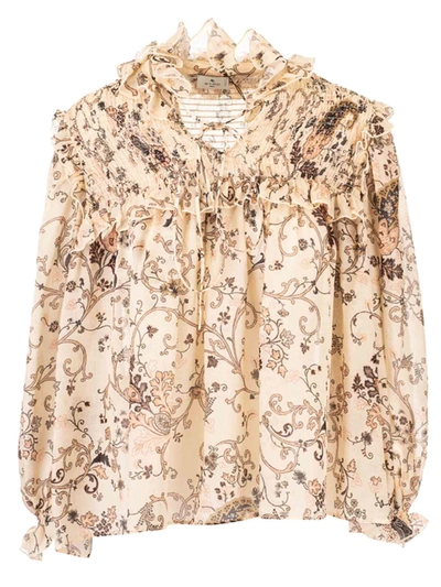 Shop Etro Floral Blouse In Cream Color