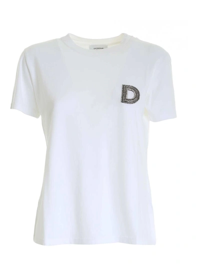Shop Dondup Logo Rhinestones T-shirt In White