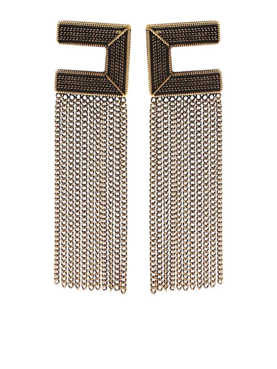 Shop Elisabetta Franchi Logo Earrings Featuring Micro Chain In Gold