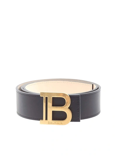 Shop Balmain Golden Buckle Belt In Black