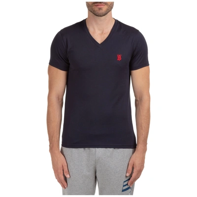 Shop Burberry Men's Short Sleeve T-shirt V Neck Neckline In Blue