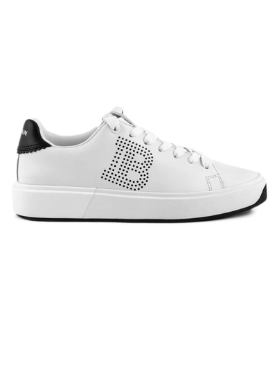 Shop Balmain White Leather B-court Sneakers In Bianco+nero