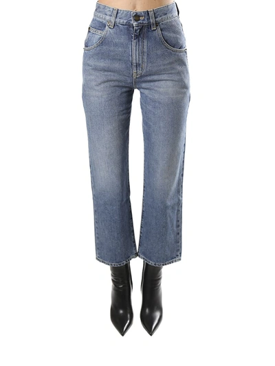 Shop Saint Laurent 70s Cropped Jeans In Blue Denim In Fall Blue