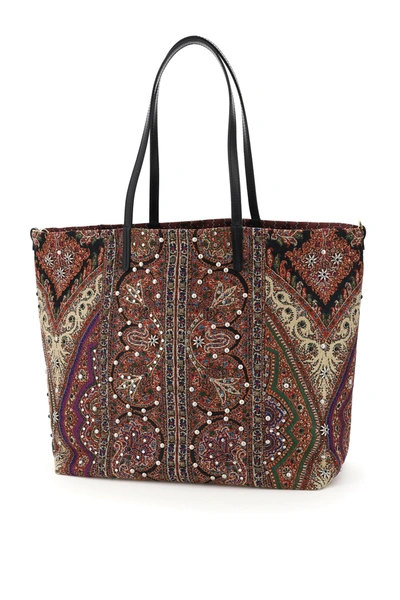 Shop Etro Reversible Jacquard Tote Bag In Multicolor (black)