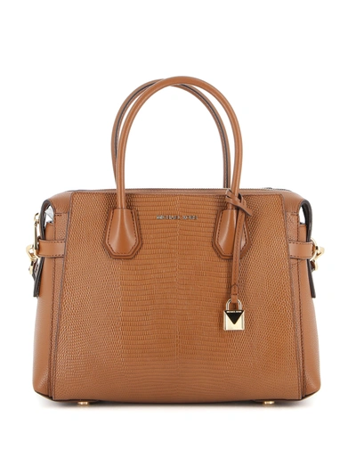 Shop Michael Kors Mercer Medium Leather Handbag In Light Brown