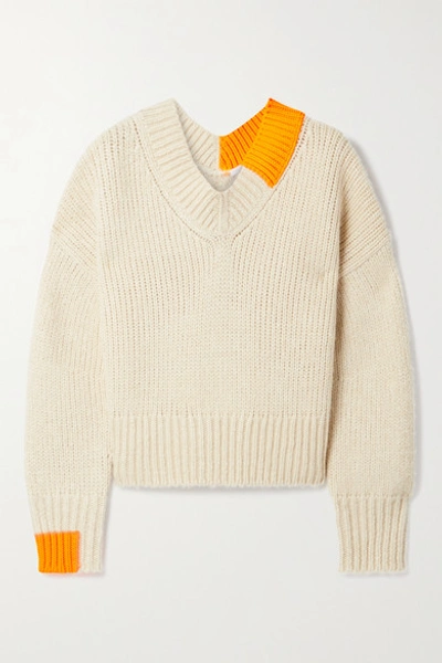Shop Helmut Lang Two-tone Knitted Sweater In Beige