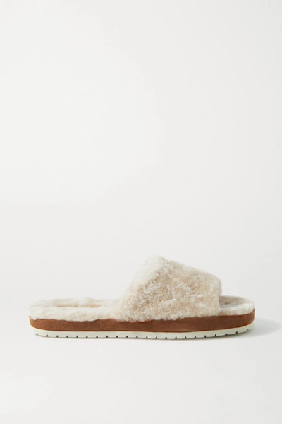 Shop Vince Kalina Shearling And Suede Slides In Cream