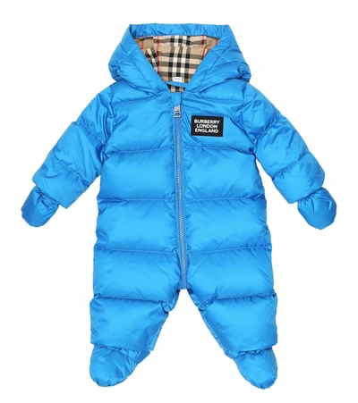 Shop Burberry Baby Hooded Snowsuit In Blue