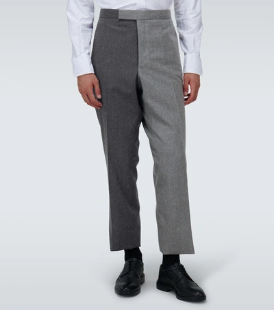Shop Thom Browne Super 120s Flannel Classic Backstrap Pants In Grey