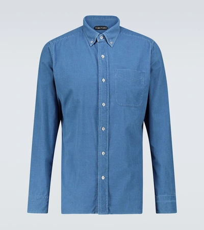Shop Tom Ford Long-sleeved Corduroy Shirt In Blue