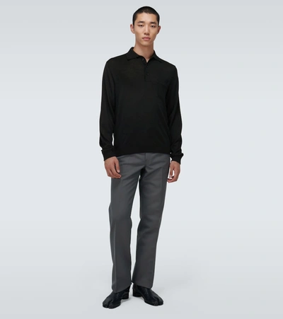 Shop Lemaire Long-sleeved Knitted Polo Shirt In Black