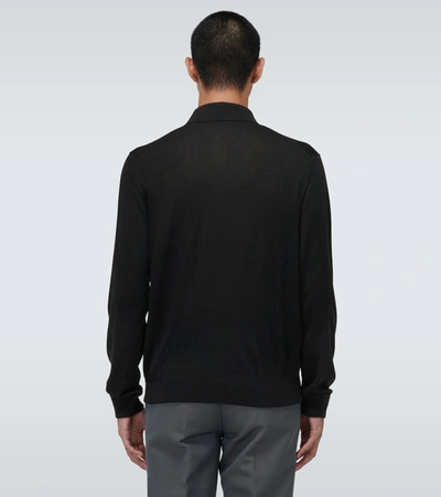 Shop Lemaire Long-sleeved Knitted Polo Shirt In Black