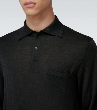 Shop Lemaire Long-sleeved Knitted Polo Shirt In Black