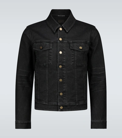 Shop Saint Laurent Washed Denim Jacket In Black