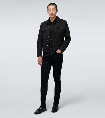 Shop Saint Laurent Washed Denim Jacket In Black