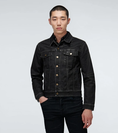 Shop Saint Laurent Washed Denim Jacket In Black