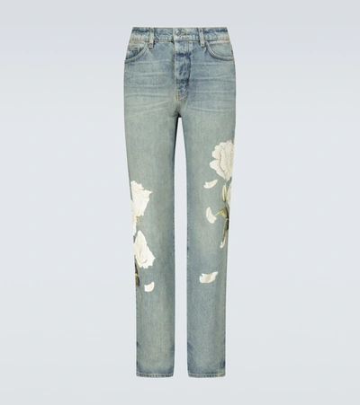 Shop Amiri Flower Painted Relaxed Jeans In Blue
