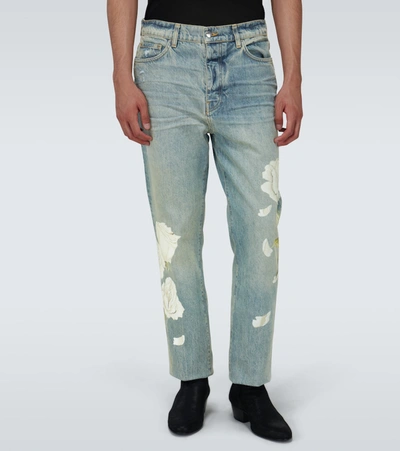 Shop Amiri Flower Painted Relaxed Jeans In Blue