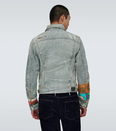 Shop Amiri Patch Scarves Trucker Jacket In Blue