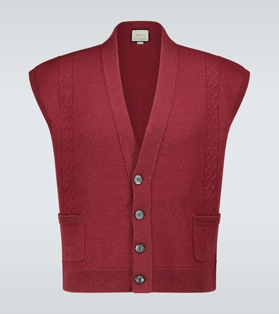 Shop Gucci Cable-knitted Wool Vest In Red