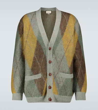 Shop Gucci Argyle Mohair Wool Cardigan In Multicoloured