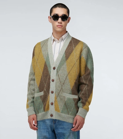Shop Gucci Argyle Mohair Wool Cardigan In Multicoloured