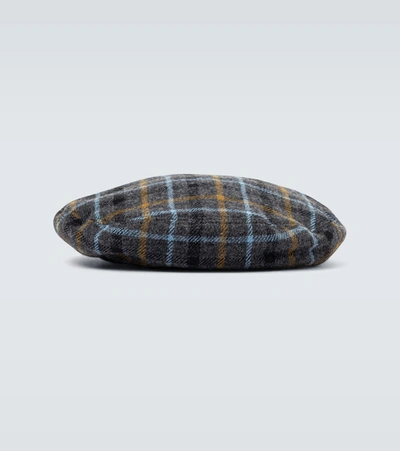 Shop Undercover Wool Checked Beret In Grey