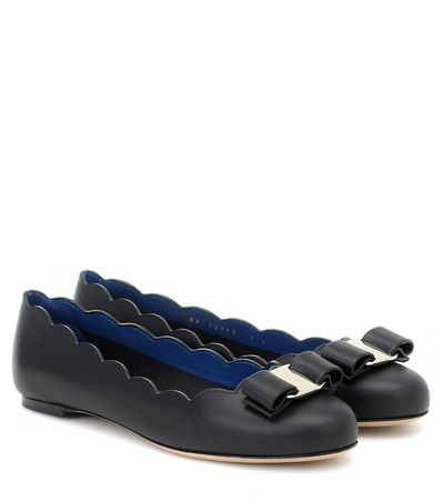 Shop Ferragamo Varina Shell Leather Ballet Flats In Black