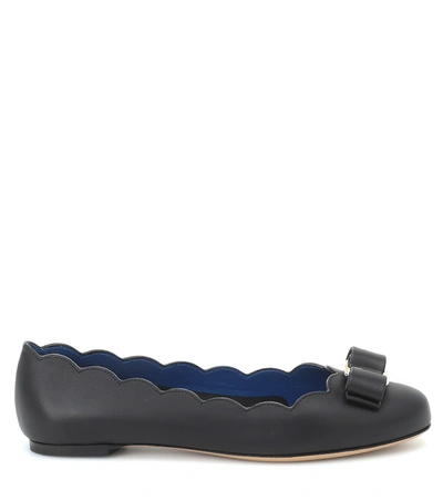 Shop Ferragamo Varina Shell Leather Ballet Flats In Black