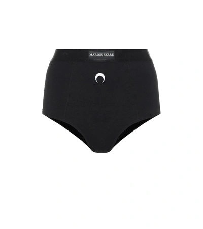 Shop Marine Serre Ribbed-knit Stretch-cotton Briefs In Black