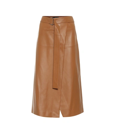 Shop Joseph Salic Belted Leather Midi Skirt In Brown