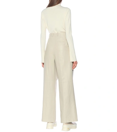 Shop Joseph Tima High-rise Wide-leg Leather Pants In White