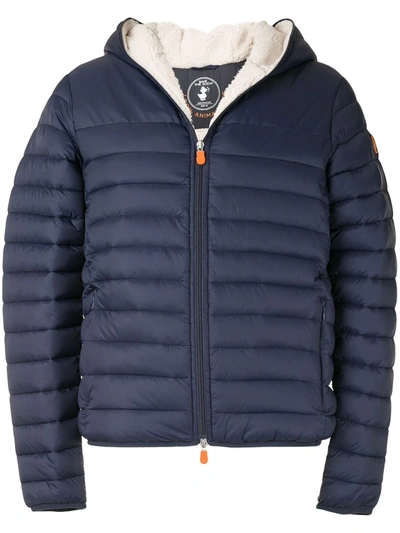 Shop Save The Duck Fleece Lining Hooded Puffer Jacket In Blue
