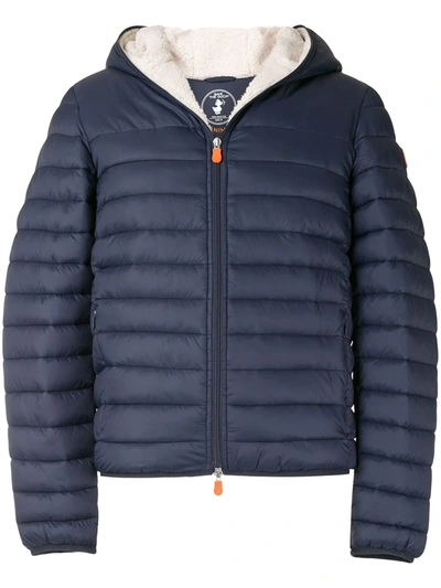Shop Save The Duck Fleece Lining Hooded Puffer Jacket In Blue