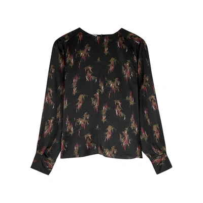 Shop Vince Black Printed Silk-satin Blouse