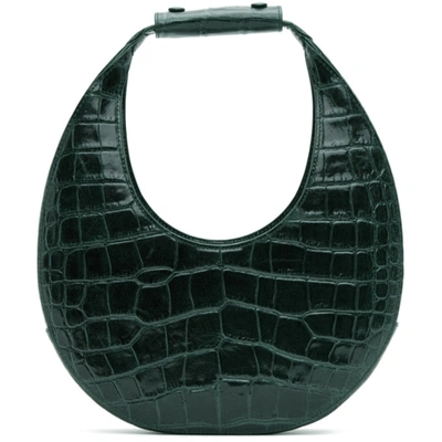 Shop Staud Green Croc Moon Bag In Ivy Green