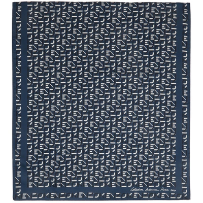 Shop Kenzo Blue Silk Monogram Scarf In 74 Slate Bl