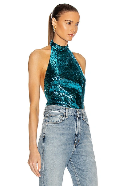 Shop Galvan Oceana Sequin Top In Turquoise