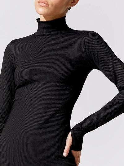 Carbon38 Ribbed Long Sleeve Dress In Black