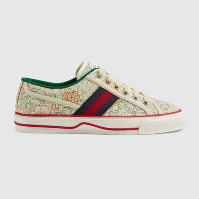 Shop Gucci Women's  Tennis 1977 Liberty London Sneaker In Mint Green And Peach Canvas