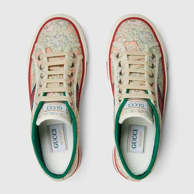 Shop Gucci Women's  Tennis 1977 Liberty London Sneaker In Mint Green And Peach Canvas