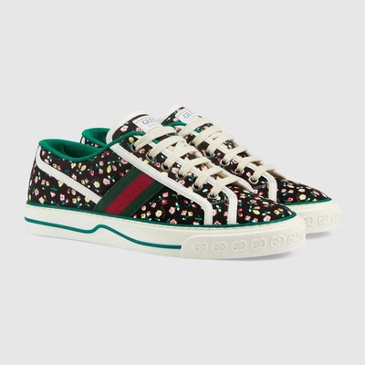 Shop Gucci Women's  Tennis 1977 Liberty London Sneaker In Light Pink, Red And Black Canvas