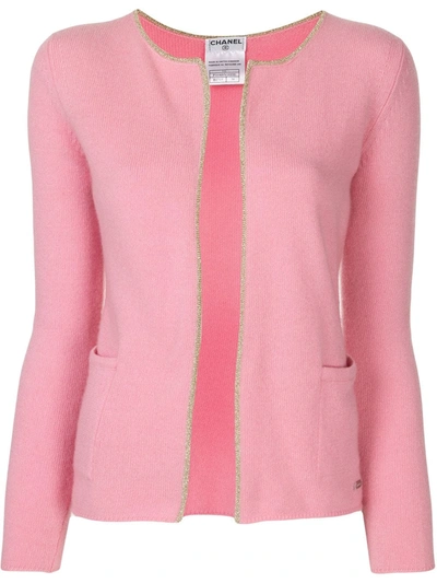 Pre-owned Chanel 2001 Lurex-edging Open Cardigan In Pink