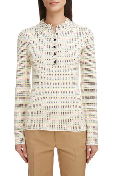 Shop Victoria Beckham Polka Dot Polo Sweater In Off White / Multi