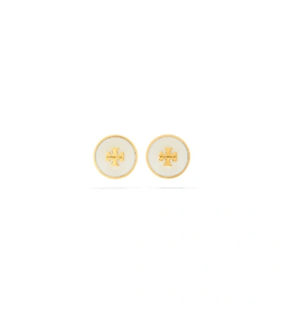 Shop Tory Burch Kira Enameled Circle Stud Earring In Tory Gold/new Ivory