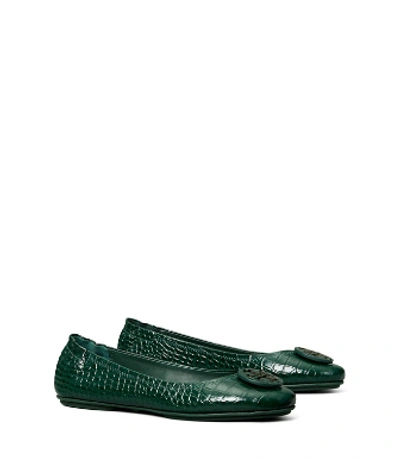 Shop Tory Burch Minnie Travel Ballet Flat, Embossed Leather In Verde Croc