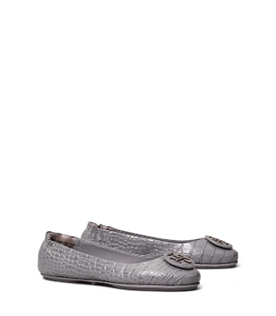 Shop Tory Burch Minnie Travel Ballet Flat, Embossed Leather In Zinc Croc