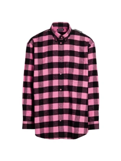 Shop Balenciaga Gingham Tab Shirt In Pink Black